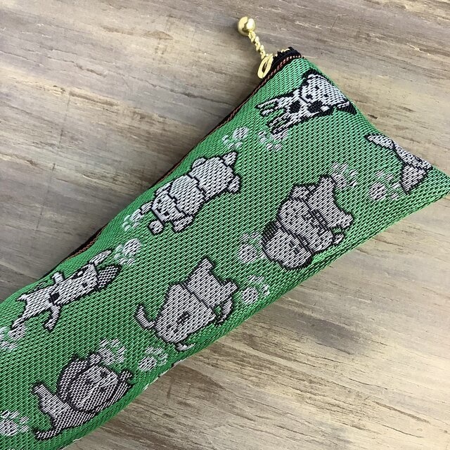 【犬】畳縁 テトラ型 ペンケース 和風 緑 ワンコ