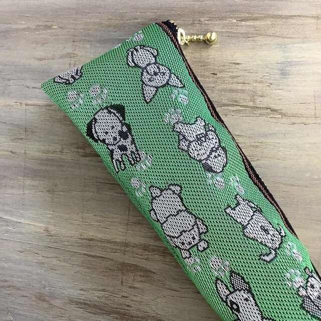 【犬】畳縁 テトラ型 ペンケース 和風 緑 ワンコ