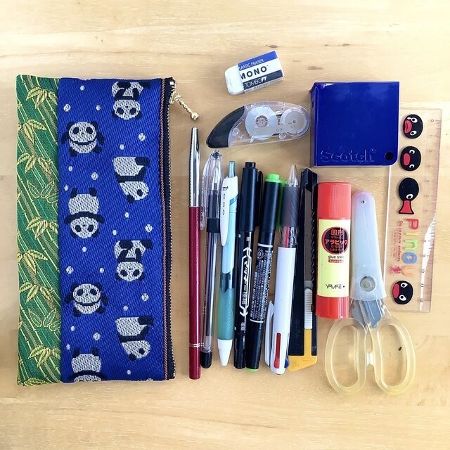 【笹パンダ】畳縁 幅広ペンケース マスクケース ポーチ 竹 和風 チャイナ 紺