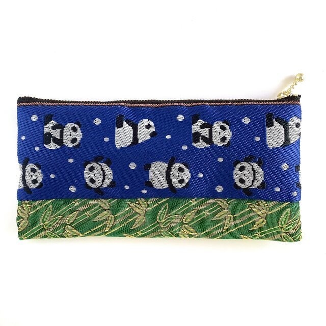 【笹パンダ】畳縁 幅広ペンケース マスクケース ポーチ 竹 和風 チャイナ 紺