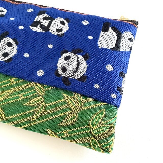 【笹パンダ】畳縁 マスクケース ポーチ ペンケース 竹 和風 チャイナ 紺