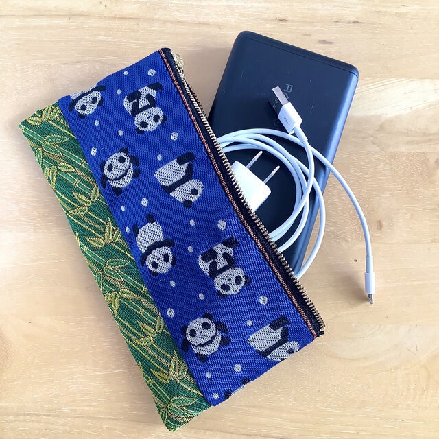 【笹パンダ】畳縁 マスクケース ポーチ ペンケース 竹 和風 チャイナ 紺