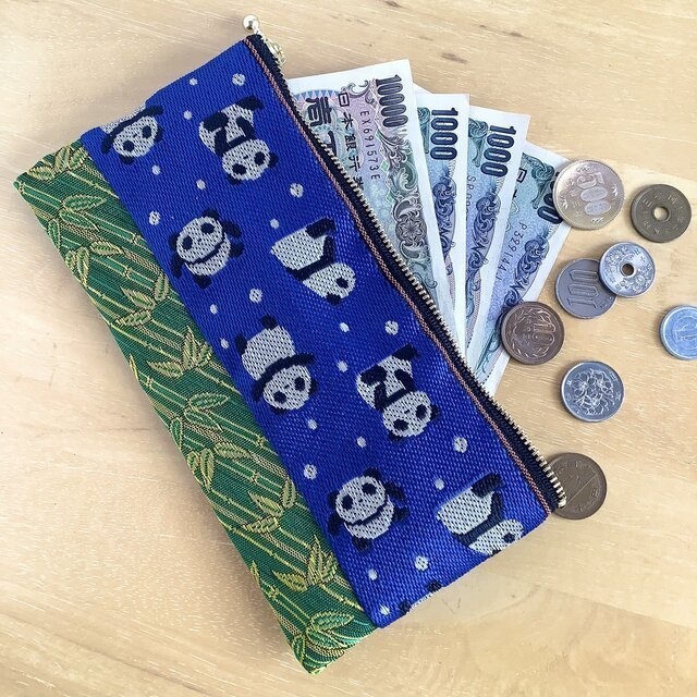 【笹パンダ】畳縁 マスクケース ポーチ ペンケース 竹 和風 チャイナ 紺