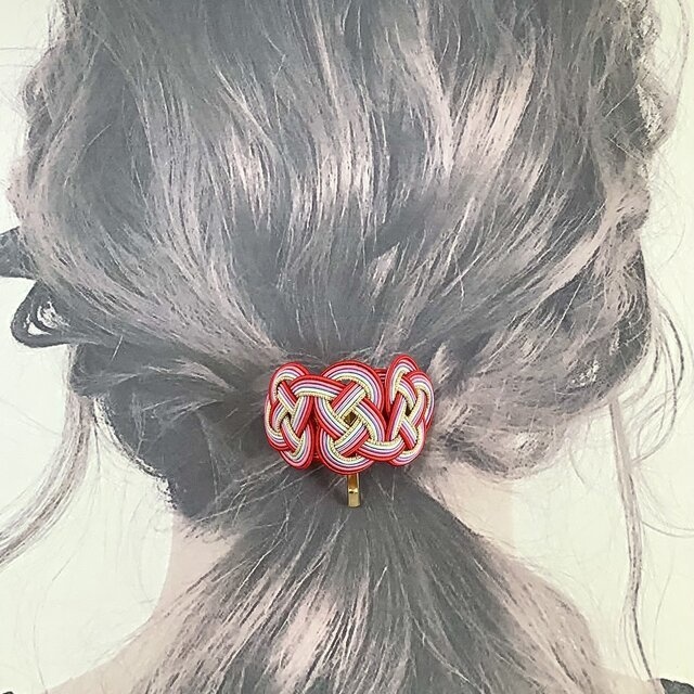 水引【朝焼け空】ポニーフック 和風 カラフル 個性的 赤 水色