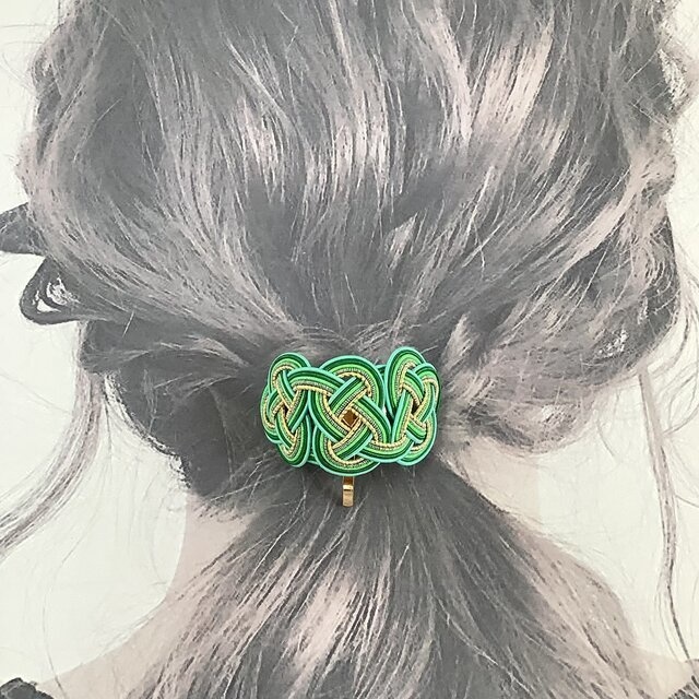 水引【若竹】ポニーフック 和風 カラフル 個性的 グリーン 金