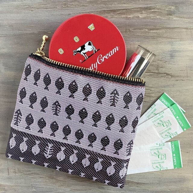 【お魚】畳縁 ポーチ サニタリーケース 和風 灰桜 ピンク