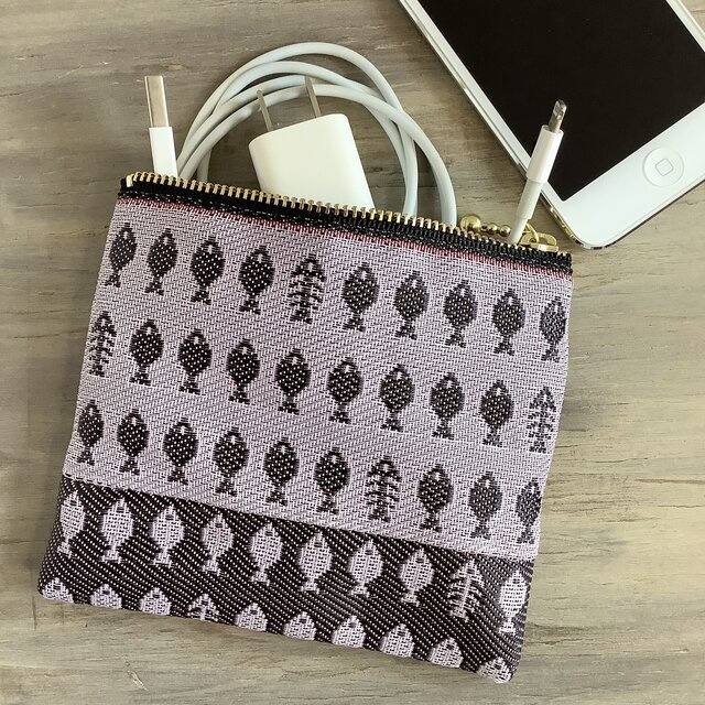 【お魚】畳縁 ポーチ サニタリーケース 和風 灰桜 ピンク