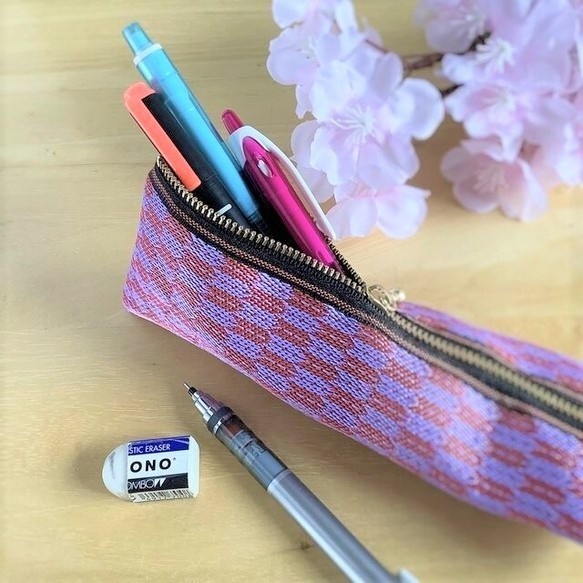 【矢羽】畳縁 テトラ型 ペンケース 縁起物 矢絣 赤 紫 はいからさん