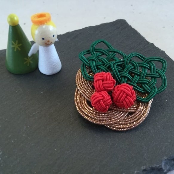 【聖夜のひいらぎ】水引 ブローチ クリスマス 和風