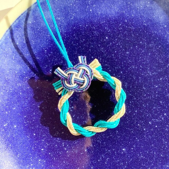 水引 ミニリース 正月飾り ミニチュア フィギア・ドールハウスに! 青銀