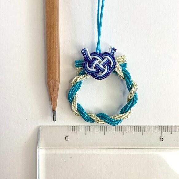水引 ミニリース 正月飾り ミニチュア フィギア・ドールハウスに! 青銀