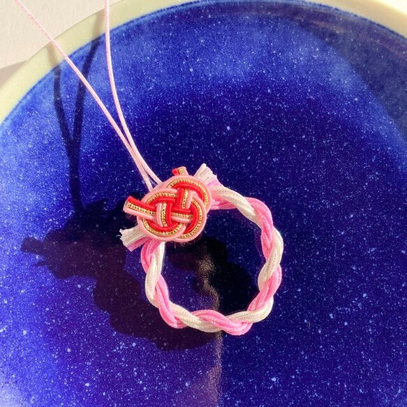 水引 ミニリース 正月飾り ミニチュア フィギア・ドールハウスに! 白ピンク