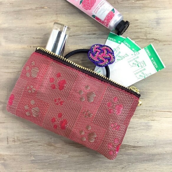 【肉球】畳縁 テトラ型 ペンケース 赤 犬 猫 足あと