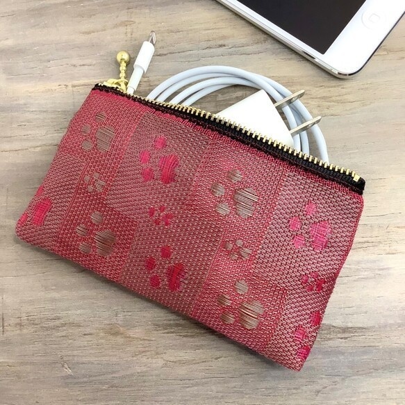 【肉球】畳縁 ぺたんこ ミニポーチ カードケース 小銭入れ 足あと 赤 犬 猫