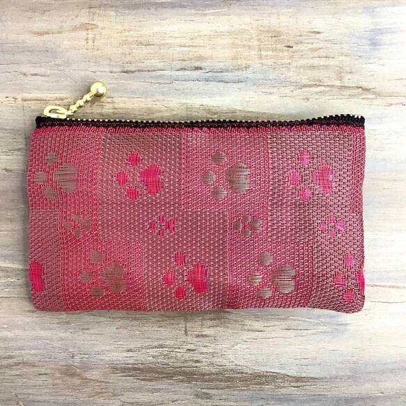 【肉球】畳縁 ぺたんこ ミニポーチ カードケース 小銭入れ 足あと 赤 犬 猫