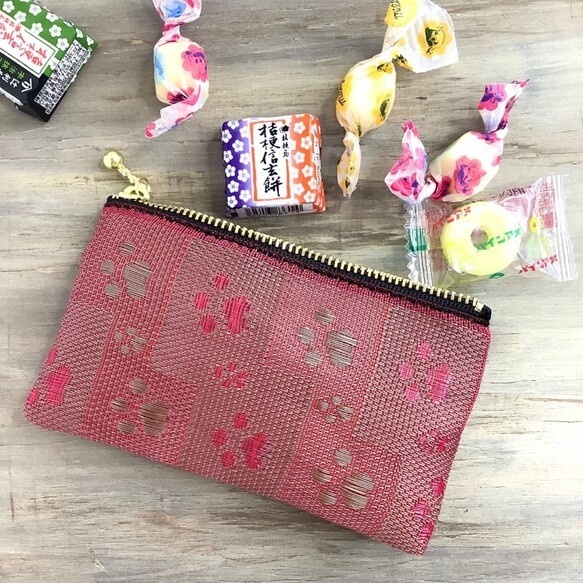 【肉球】畳縁 ぺたんこ ミニポーチ カードケース 小銭入れ 足あと 赤 犬 猫