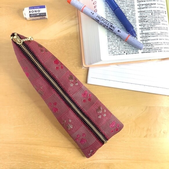 【肉球】畳縁 ぺたんこ ミニポーチ カードケース 小銭入れ 足あと 赤 犬 猫