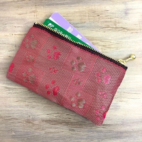 【肉球】畳縁 ぺたんこ ミニポーチ カードケース 小銭入れ 足あと 赤 犬 猫