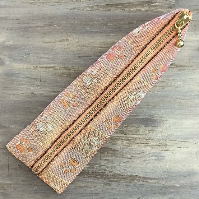 【肉球】畳縁 テトラ型 ペンケース ピンク オレンジ 犬 猫 足あと