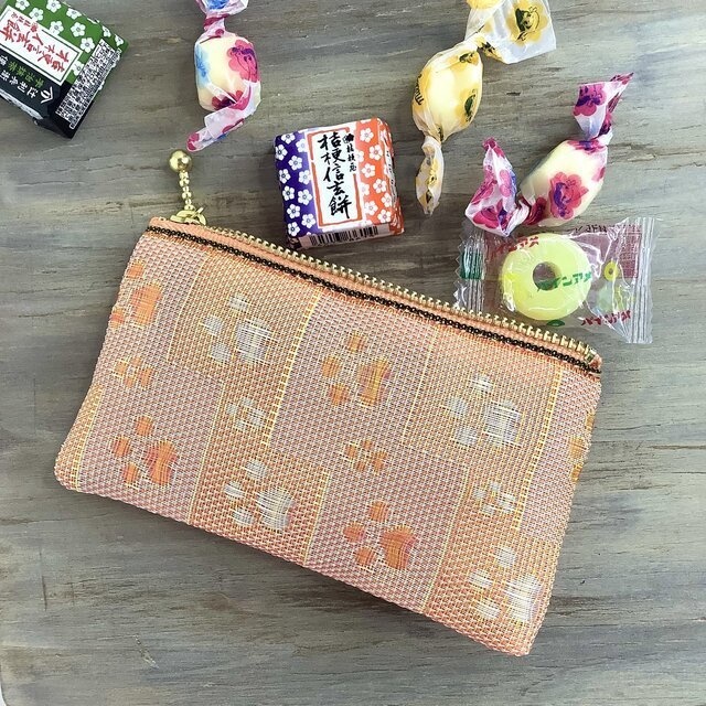 【肉球】畳縁 ぺたんこ ミニポーチ カードケース 小銭入れ 足あと ピンク オレンジ 犬 猫