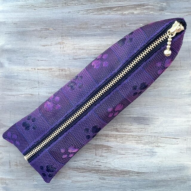 【肉球】畳縁 テトラ型 ペンケース すみれ色 紫 犬 猫 足あと