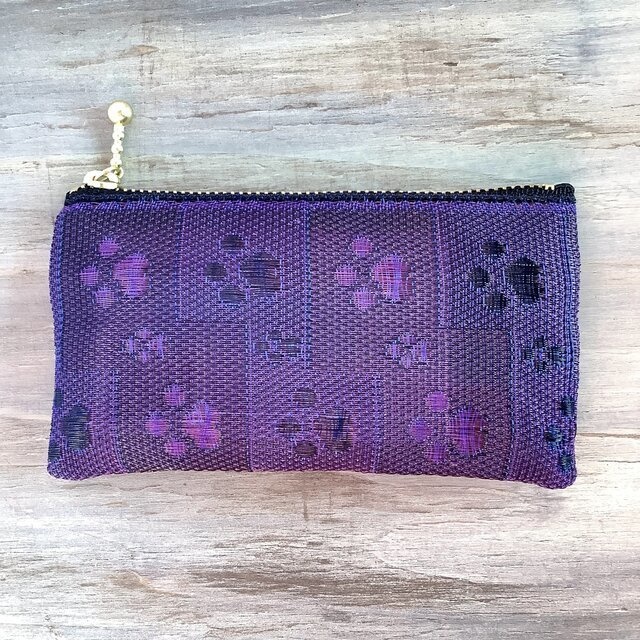 【肉球】畳縁 ぺたんこ ミニポーチ カードケース 小銭入れ すみれ色 足あと 紫 犬 猫