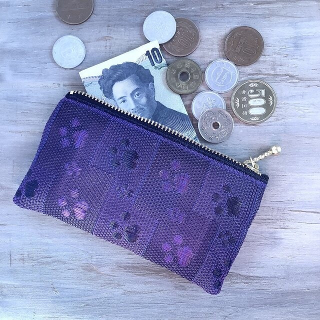 【肉球】畳縁 ぺたんこ ミニポーチ カードケース 小銭入れ すみれ色 足あと 紫 犬 猫