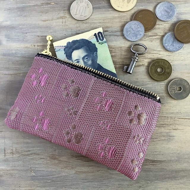 【肉球】畳縁 ぺたんこ ミニポーチ カードケース 小銭入れ ラズベリー色 ベリーカラー ピンク 犬 猫