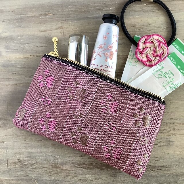 【肉球】畳縁 ぺたんこ ミニポーチ カードケース 小銭入れ ラズベリー色 ベリーカラー ピンク 犬 猫