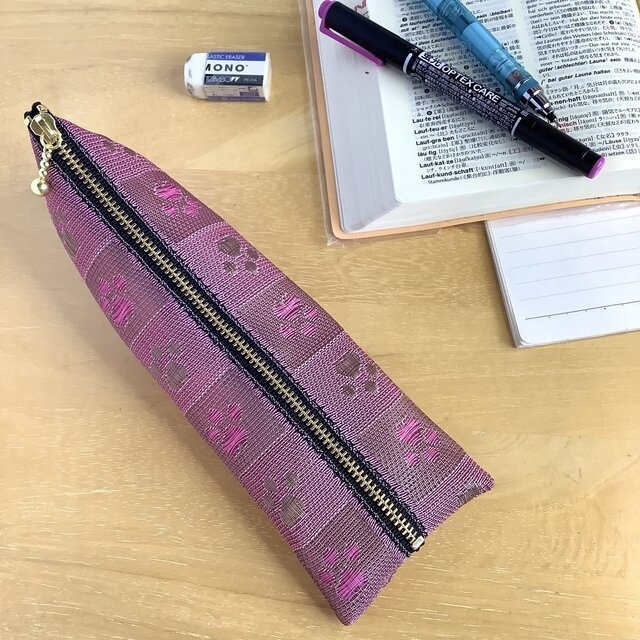 【肉球】畳縁 ぺたんこ ミニポーチ カードケース 小銭入れ ラズベリー色 ベリーカラー ピンク 犬 猫