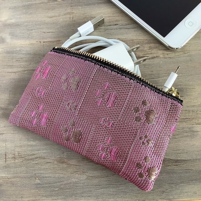 【肉球】畳縁 ぺたんこ ミニポーチ カードケース 小銭入れ ラズベリー色 ベリーカラー ピンク 犬 猫