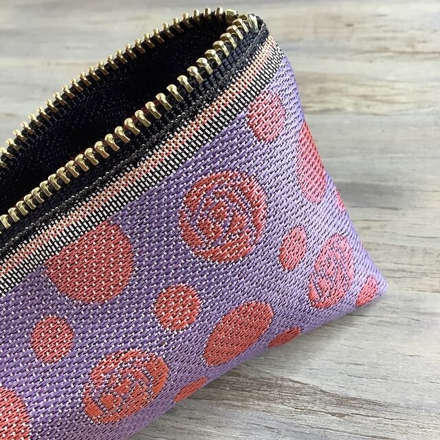 【朝焼けの薔薇】畳縁 テトラ型 ペンケース 紫 ピンク 水玉 ドット