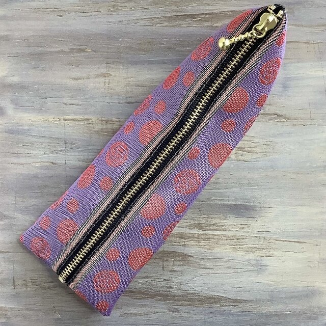 【朝焼けの薔薇】畳縁 テトラ型 ペンケース 紫 ピンク 水玉 ドット