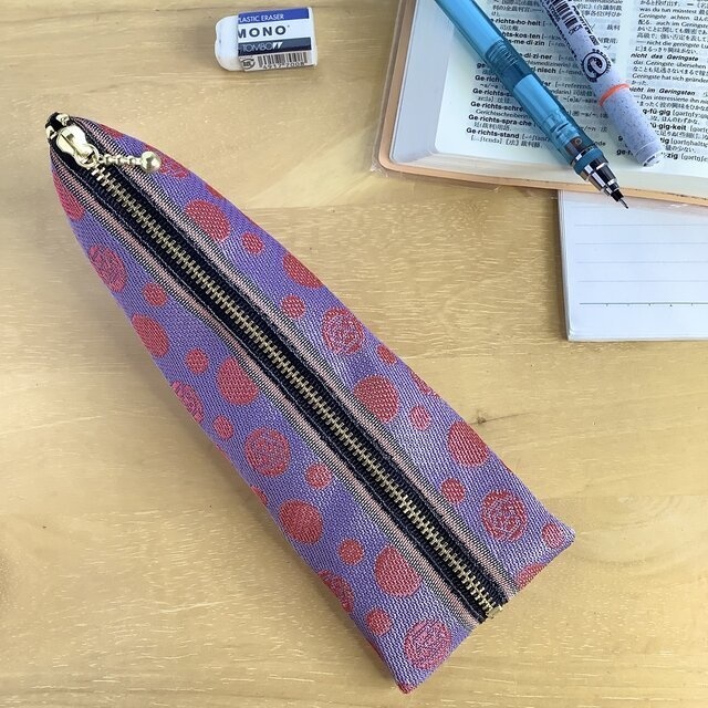 【朝焼けの薔薇】畳縁 ぺたんこ ミニポーチ カードケース 小銭入れ 紫 ピンク 水玉 ドット