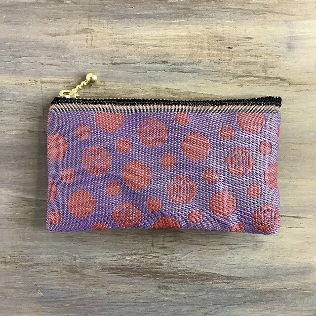 【朝焼けの薔薇】畳縁 ぺたんこ ミニポーチ カードケース 小銭入れ 紫 ピンク 水玉 ドット