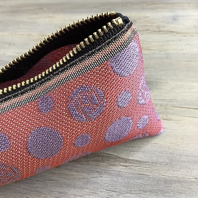 【夕焼けの薔薇】畳縁 テトラ型 ペンケース 紫 ピンク 水玉 ドット