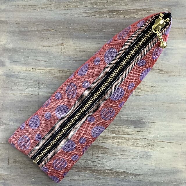 【夕焼けの薔薇】畳縁 テトラ型 ペンケース 紫 ピンク 水玉 ドット