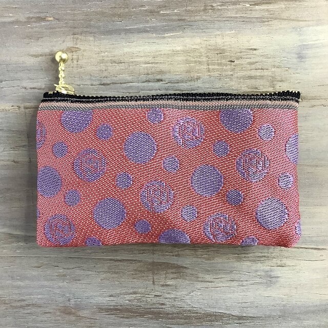 【夕焼けの薔薇】畳縁 ぺたんこ ミニポーチ カードケース 小銭入れ 紫 ピンク 水玉 ドット