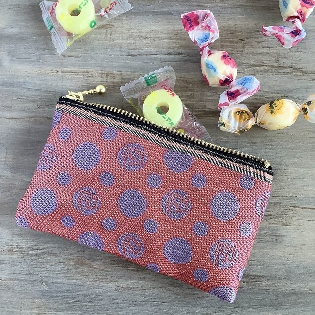 【夕焼けの薔薇】畳縁 ぺたんこ ミニポーチ カードケース 小銭入れ 紫 ピンク 水玉 ドット
