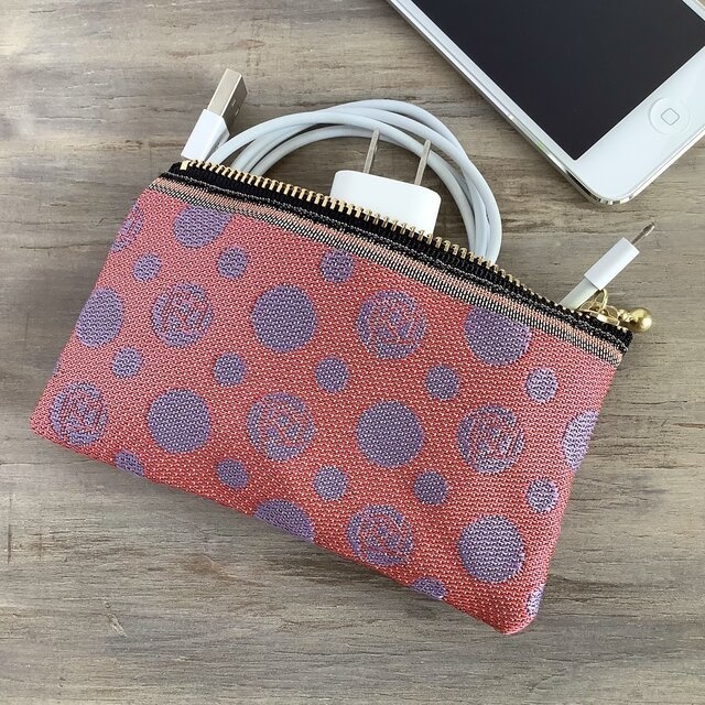 【夕焼けの薔薇】畳縁 ぺたんこ ミニポーチ カードケース 小銭入れ 紫 ピンク 水玉 ドット