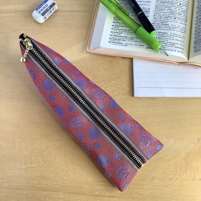 【夕焼けの薔薇】畳縁 ぺたんこ ミニポーチ カードケース 小銭入れ 紫 ピンク 水玉 ドット