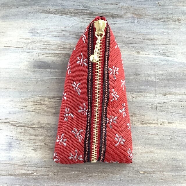 【とんぼ】畳縁 テトラ型 ミニポーチ 小銭入れ 赤 トンボ 勝ち虫 縁起物