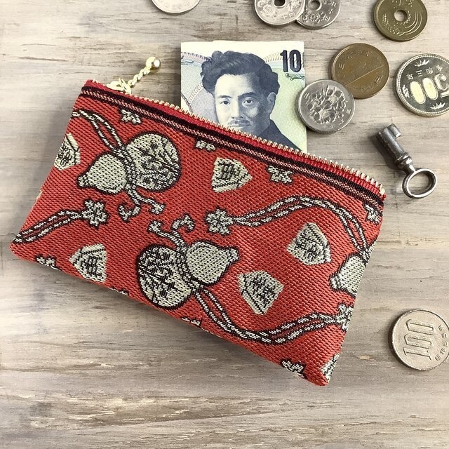 畳縁【瓢箪から駒】ミニポーチ カードケース 小銭入れ 赤 将棋 ひょうたん 小銭入れ 縁起物
