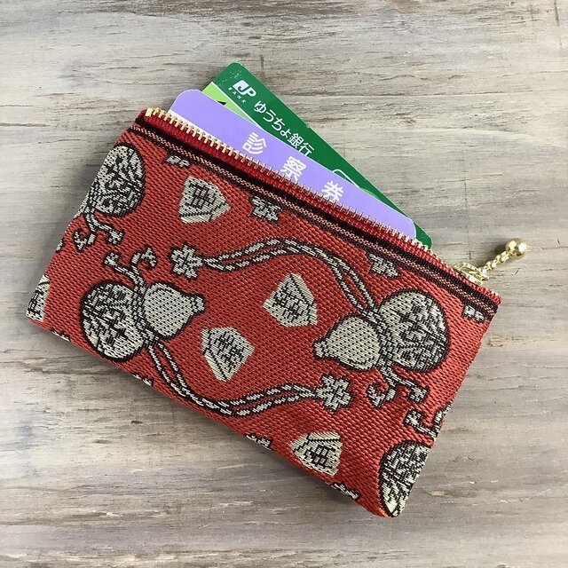 畳縁【瓢箪から駒】ミニポーチ カードケース 小銭入れ 赤 将棋 ひょうたん 小銭入れ 縁起物