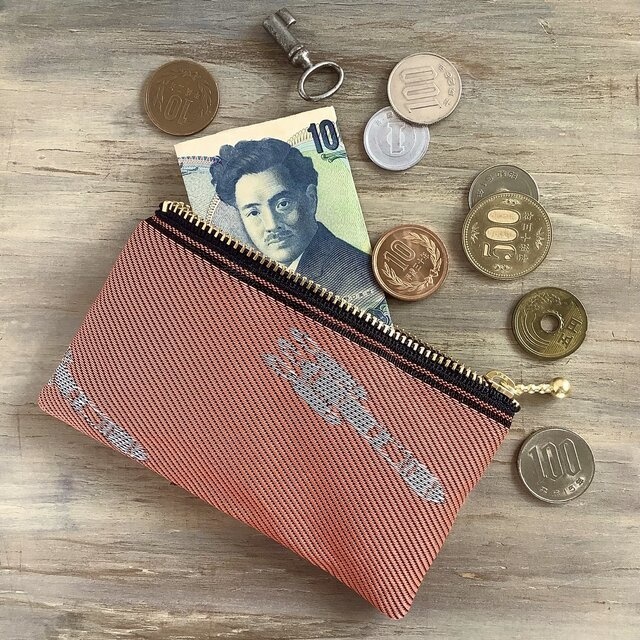 【ロケット】畳縁 ぺたんこ ミニポーチ カードケース 小銭入れ 夕焼け 宇宙 オレンジ