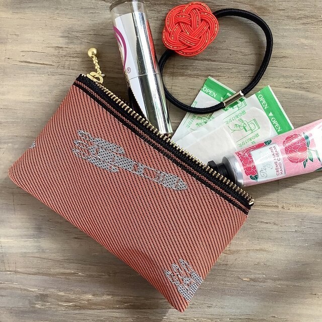 【ロケット】畳縁 ぺたんこ ミニポーチ カードケース 小銭入れ 夕焼け 宇宙 オレンジ