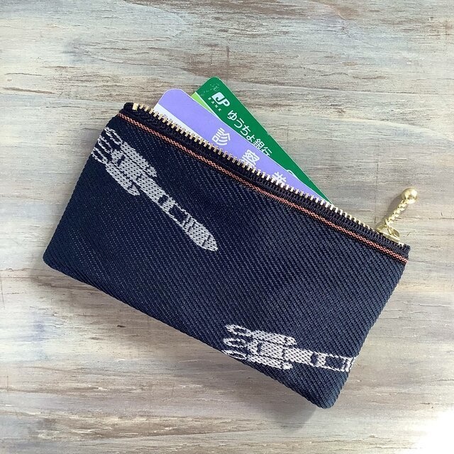 【ロケット】畳縁 ぺたんこ ミニポーチ カードケース 小銭入れ 漆黒 宇宙 黒