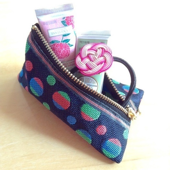 【カラフル水玉】畳縁 ぺたんこ ミニポーチ カードケース 小銭入れ 和風 ドット ストライプ