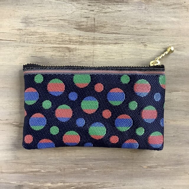 【カラフル水玉】畳縁 ぺたんこ ミニポーチ カードケース 小銭入れ 和風 ドット ストライプ