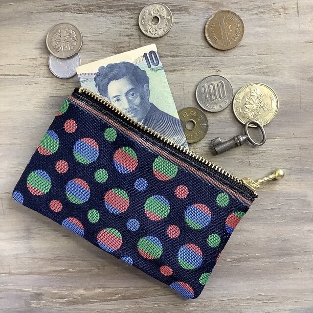 【カラフル水玉】畳縁 ぺたんこ ミニポーチ カードケース 小銭入れ 和風 ドット ストライプ